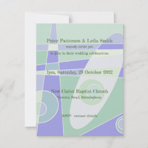 Convite de Casamento Abstrato Pastel Roxo Verde