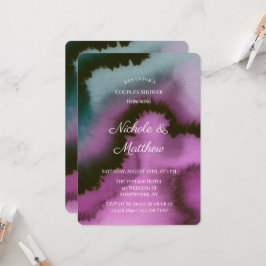 Convite de Casamento Abstrato Roxo e Turquesa para