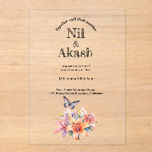Convite De Casamento Acrílico Limpo Floral Elegant