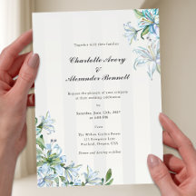 Convite de Casamento Acrílico Lírio Azul Elegante