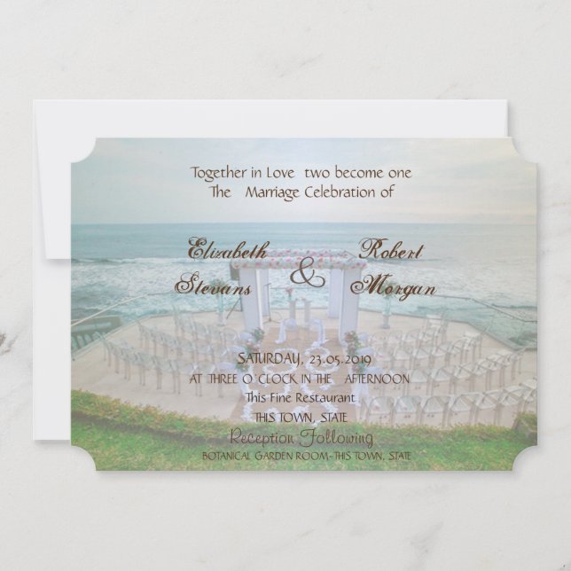 Convite de Casamento Adorável de Praia (Frente)