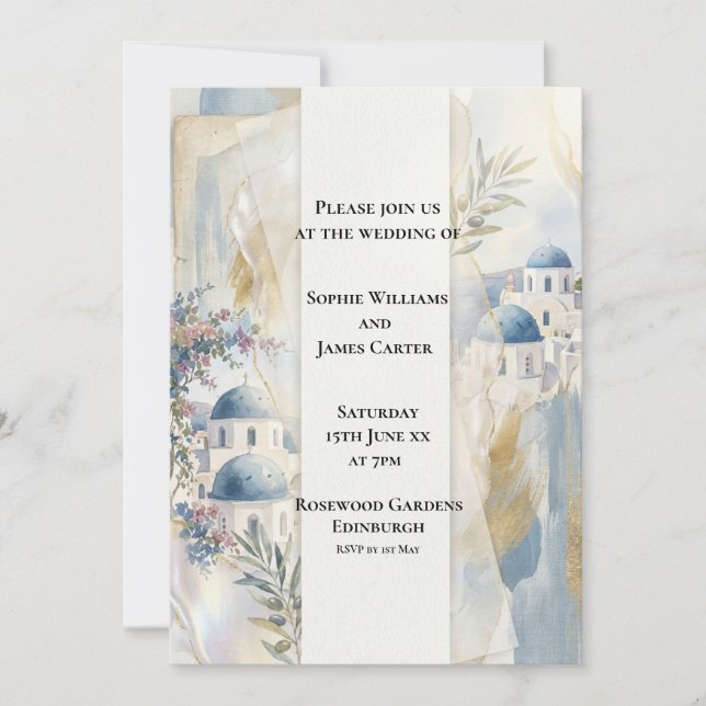 Convite de Casamento Aegean Blue Santorini (Frente)