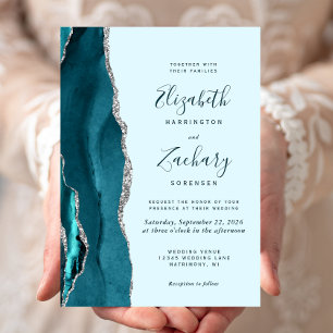 Convite de Casamento Ágata Prata Verde Água Modern