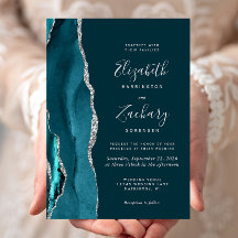 Convite de Casamento Ágata Prateado com Azul Escur