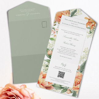 Convite de Casamento Água-Forte Flor de Pêssego Tu