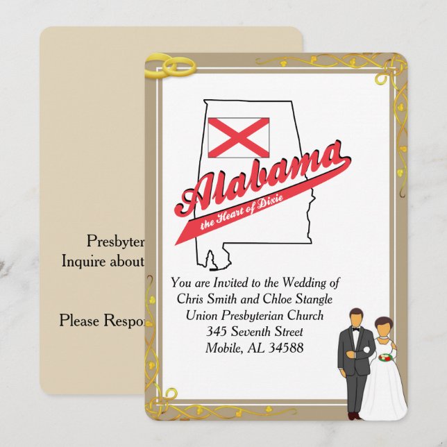 Convite de Casamento Alabama Heart of Dixie (Frente/Verso)