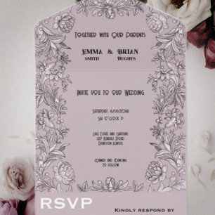 Convite de casamento All in One com estampa floral