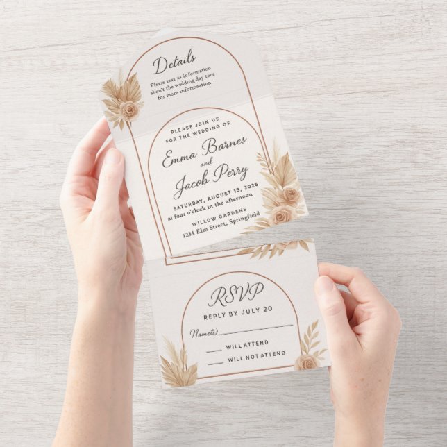 Convite De Casamento All-In-One Da Elegância Da Bo (Aba destacável)