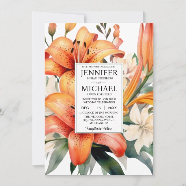 Convite de Casamento All-In-One Tiger Lily SEE BAC (Frente)
