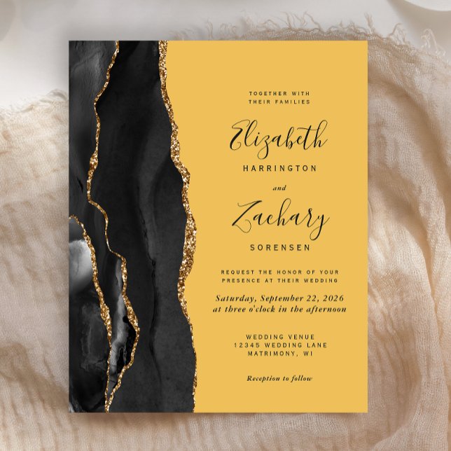 Convite de Casamento Amarelo Ágata Preto Orçamento (Criador carregado)