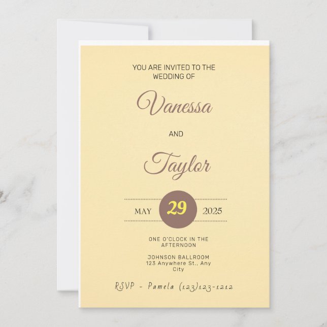 Convite de Casamento Amarelo Âmbar Moderno (Frente)