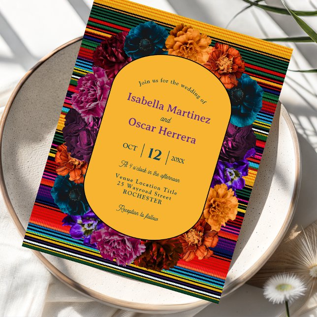 Convite de casamento amarelo com flores mexicanas  (Criador carregado)