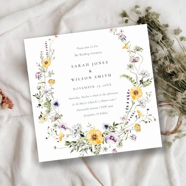 Convite de casamento Amarelo de Wreath de Flores S (Criador carregado)