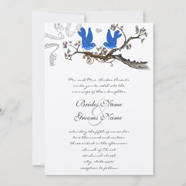 Convite de casamento Amarelo e Roxo Vintage Bluebi (Frente)