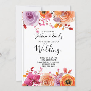 Convite de Casamento Amarelo Laranja Convite Flora