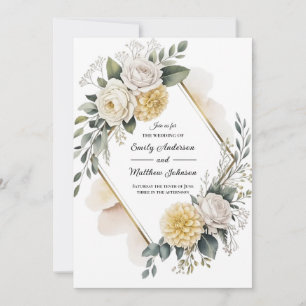 Convite de Casamento Amarelo Manteiga e Dourado