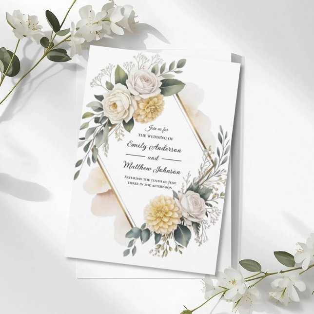 Convite de Casamento Amarelo Manteiga e Dourado (Criador carregado)
