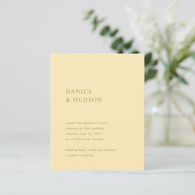 Convite de Casamento Amarelo Manteiga Minimalista  (Em pé/Frente)