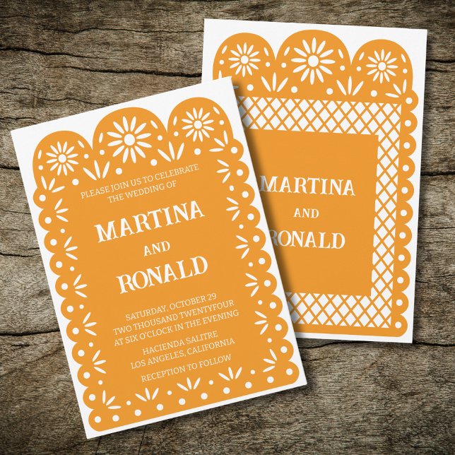Convite de casamento amarelo mexicano papel picado (Criador carregado)