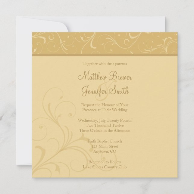 Convite de Casamento Amarelo Ouro Quadrado (Frente)