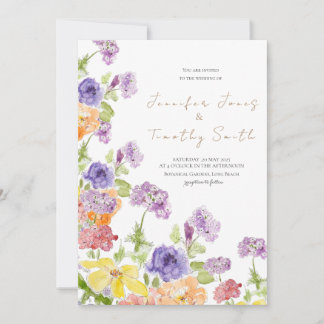 Convite de casamento Amarelo roxo e flor de laranj