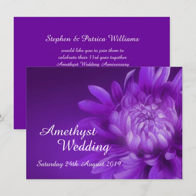Convite de casamento ametista para 33 anos (Frente/Verso)