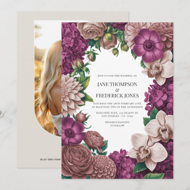 Convite de Casamento Amora, Argila Roxa e Figo Mac (Frente/Verso)