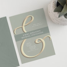 Convite de Casamento Ampersand Dourado em Verde Sa