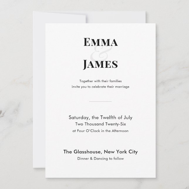 Convite de Casamento Ampersand Minimalista | Códig (Frente)
