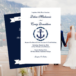 Convite de Casamento Âncora Náutica Marinho Branco