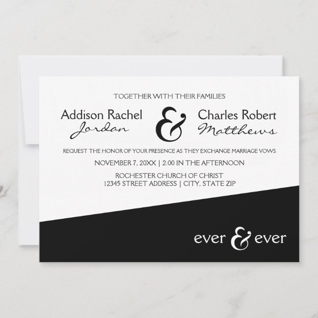 Convite de Casamento - Ângulo Preto Ever & Ever (Frente)