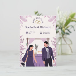 Convite de Casamento Animado Bege e Roxo
