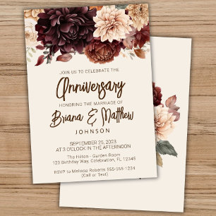 Convite de casamento aniversário floral marrom beg