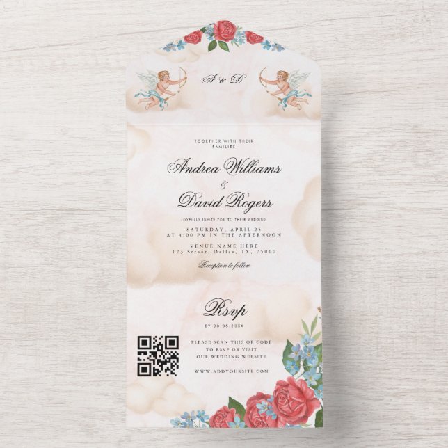Convite de Casamento Antigo Cupido Querubim Retro  (Interno)