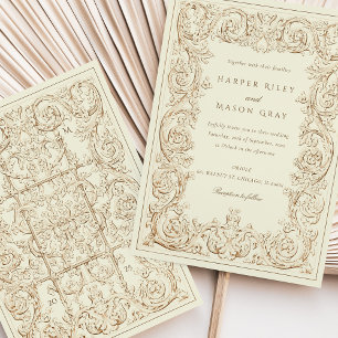 Convite de Casamento Antigo Marrom Marfim Ornament