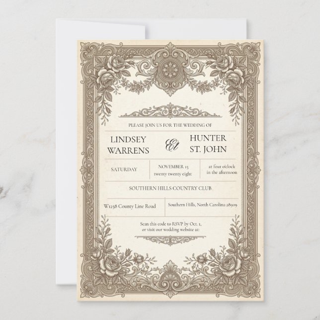 Convite de Casamento Antigo Vintage (Frente)