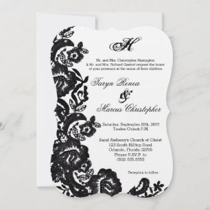 Convite de Casamento Antiquado para Azar Preto 5x7