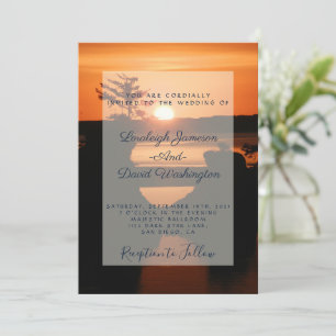 Convite de casamento ao pôr do sol na costa