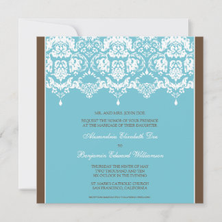 Convite de Casamento ao Querido Aqua Damask Lace S