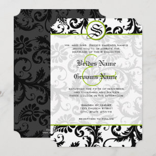 Convite de Casamento Apple Green Damask Swirls