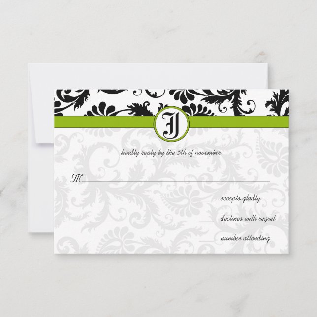 Convite de Casamento Apple Green Damask Swirls (Frente)