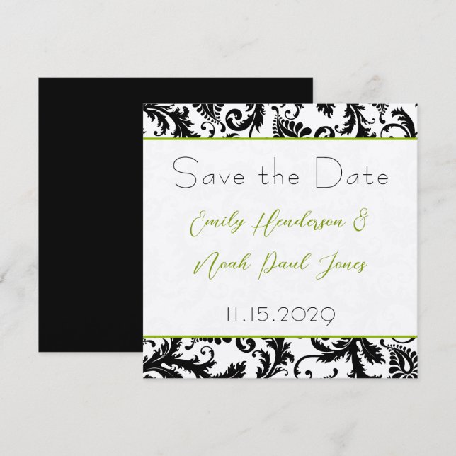 Convite de casamento Apple Green Damask Swirls par (Frente/Verso)