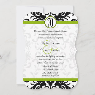 Convite de Casamento Apple Verde e Preto Damask
