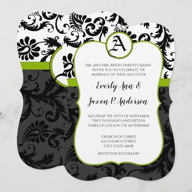 Convite de Casamento Apple Verde Preto Único Damas (Frente/Verso)