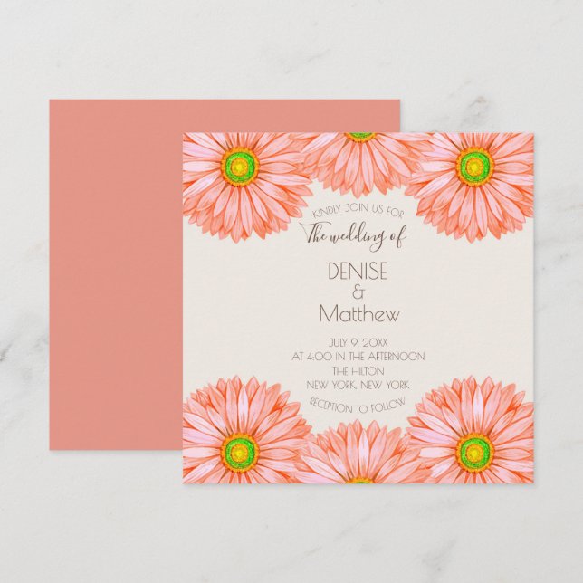 Convite De Casamento Apricot Gerbera De 5,25" x 5, (Frente/Verso)