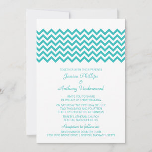 Convite de casamento Aqua Simple Chevron