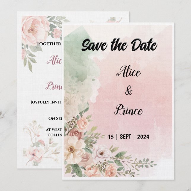 convite de casamento aquarela (Frente/Verso)