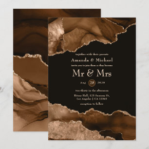 Convite de Casamento Aquarela Ágata Dourada do Des
