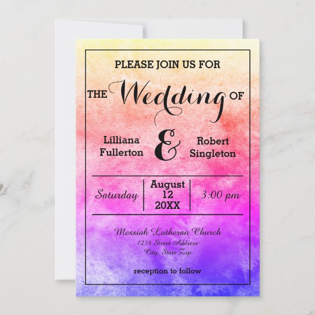 Convite de Casamento Aquarela Arco-íris (Frente)