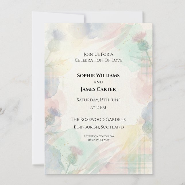 Convite de Casamento Aquarela Arco-Íris Pastel (Frente)